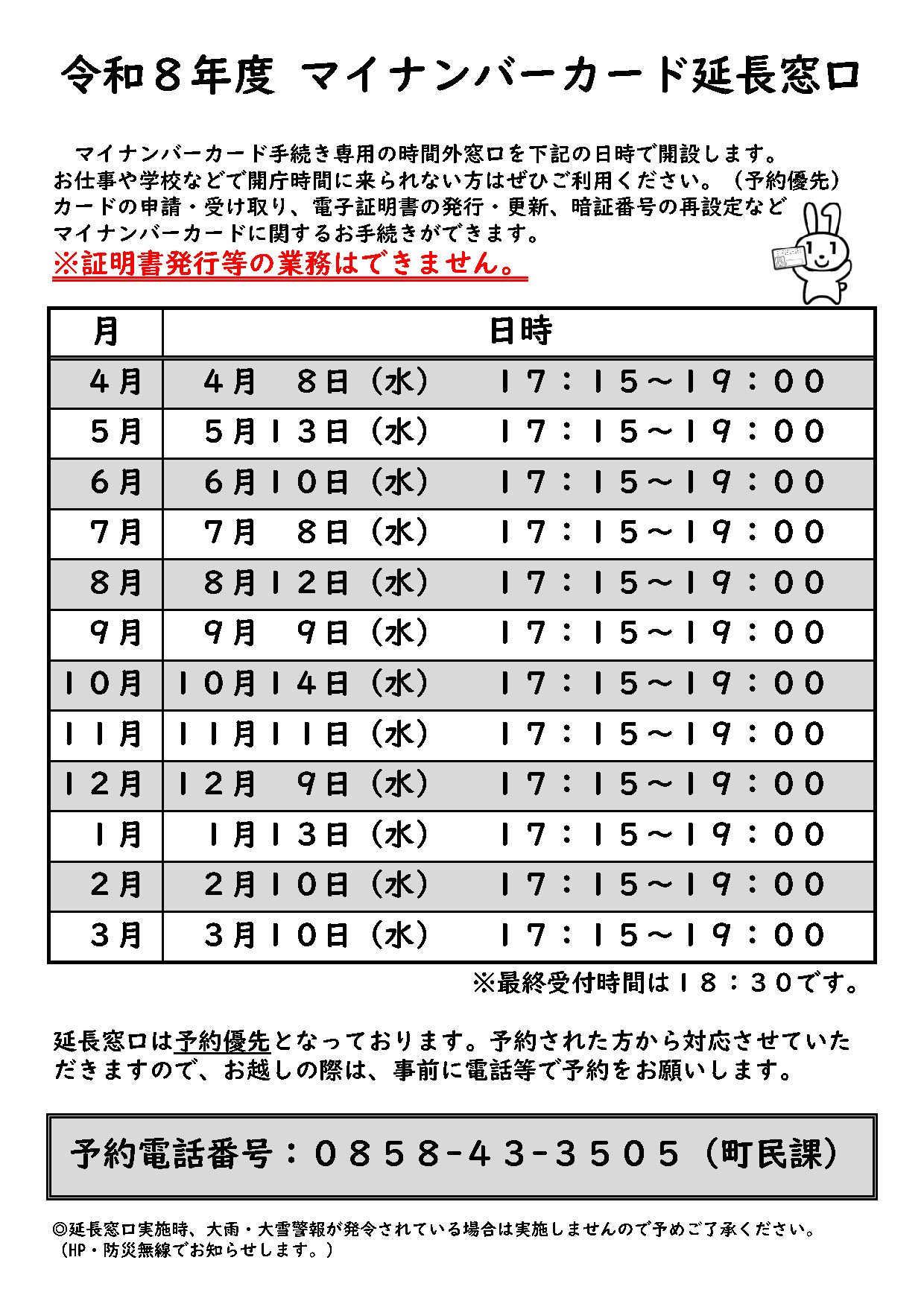R8年度マイナンバーカード延長窓口開設一覧表